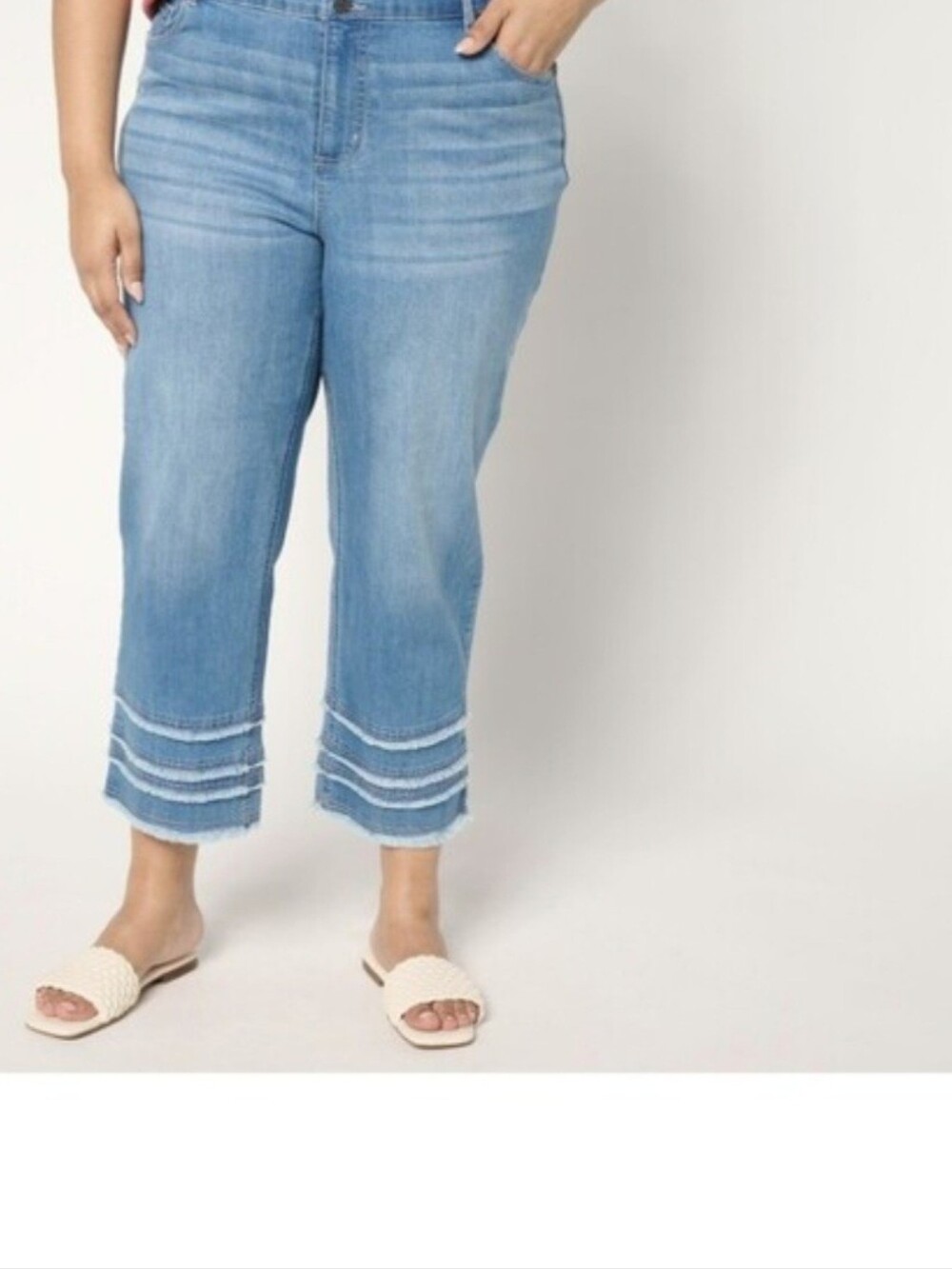 Susan Graver Denim Cropped Jeans with Tiered Frayed Cuffs - Light Blue
